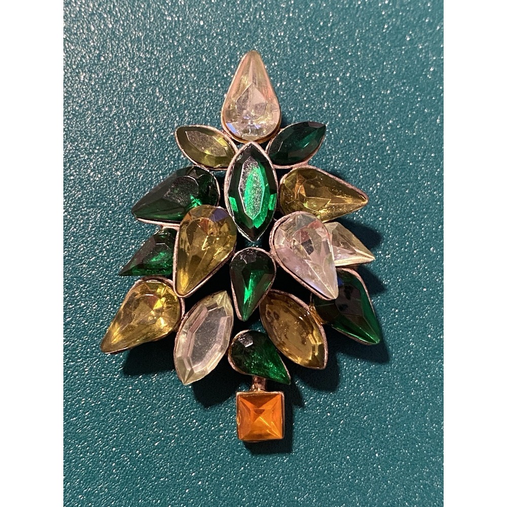 RARE Vintage Gorgeous Multi Green Christmas Holiday Tree Figural Brooch Unisex